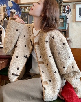Winter polka dot coat fashion Western style tops for women
