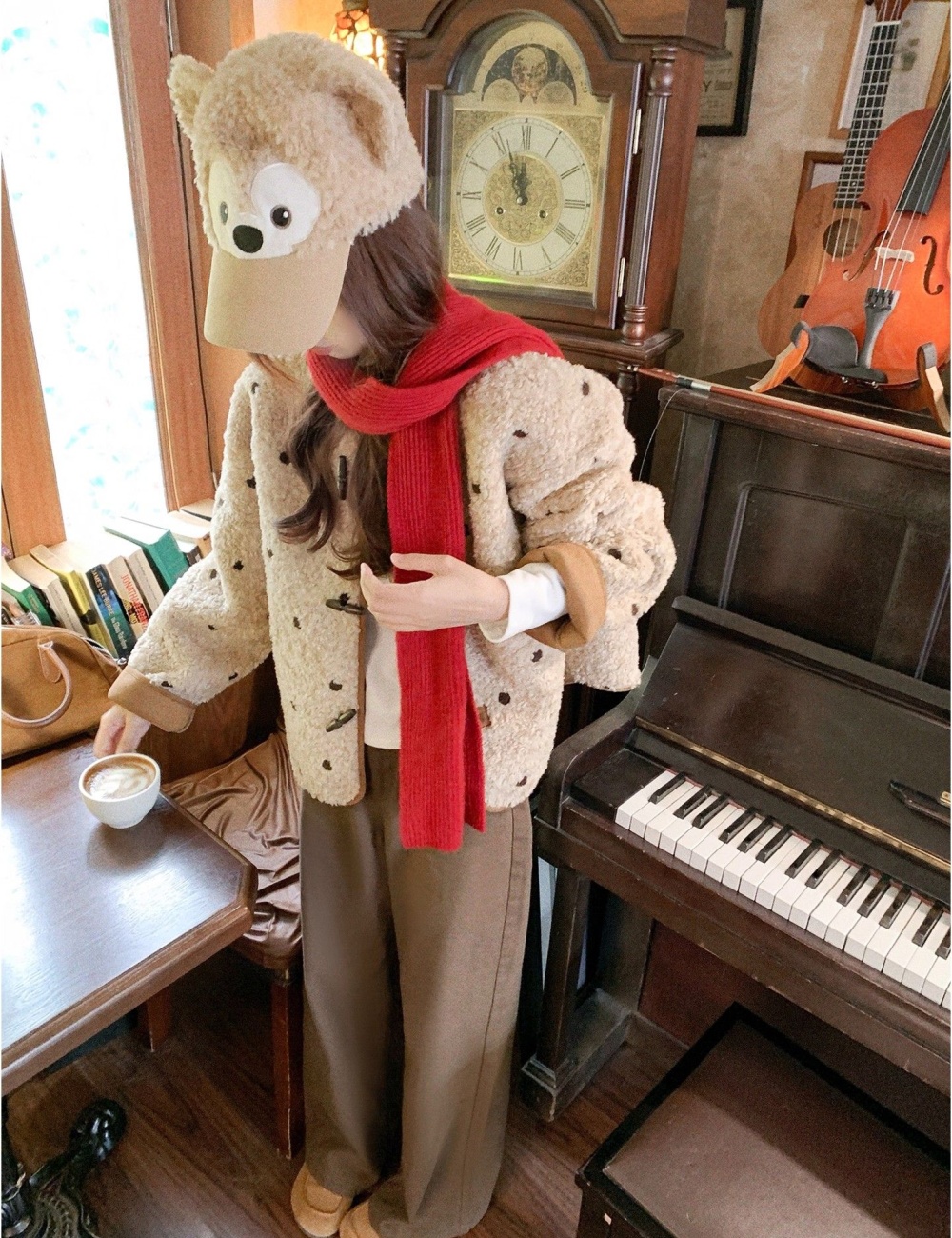 Winter polka dot coat fashion Western style tops for women