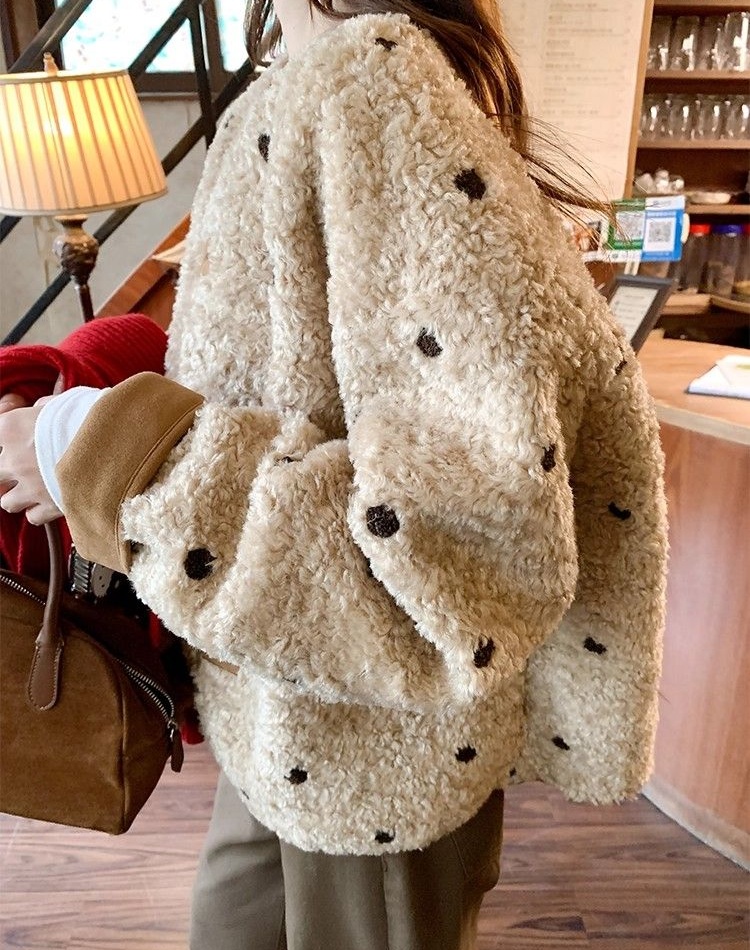 Winter polka dot coat fashion Western style tops for women