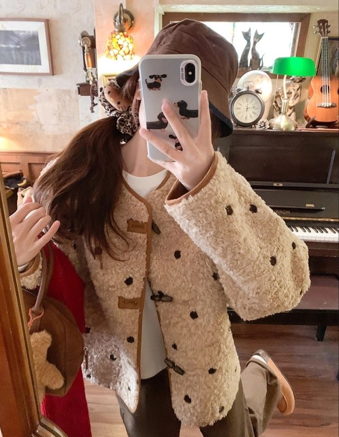 Winter polka dot coat fashion Western style tops for women