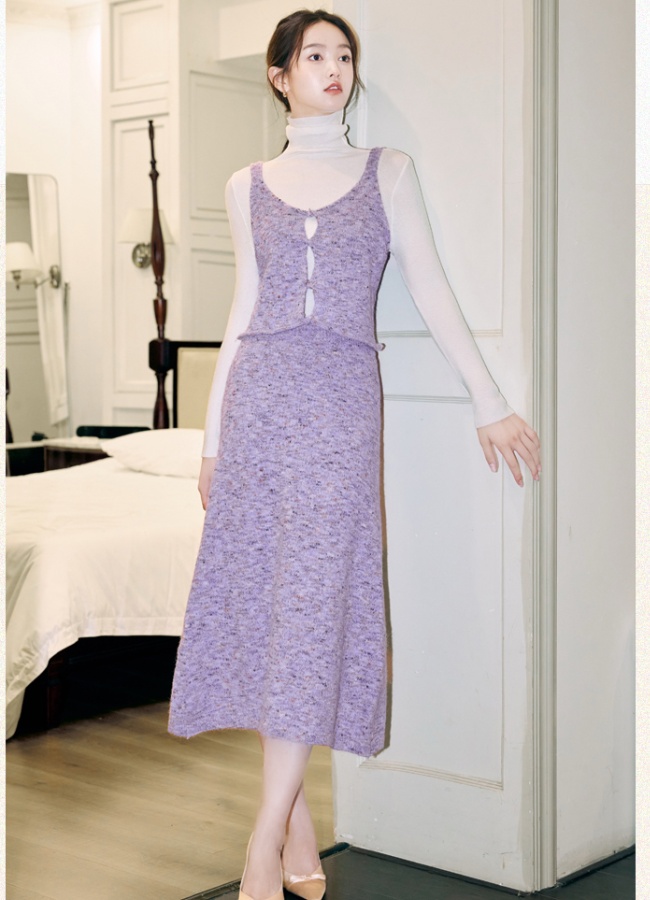 Slim knitwear tops fashion sling sweater 3pcs set