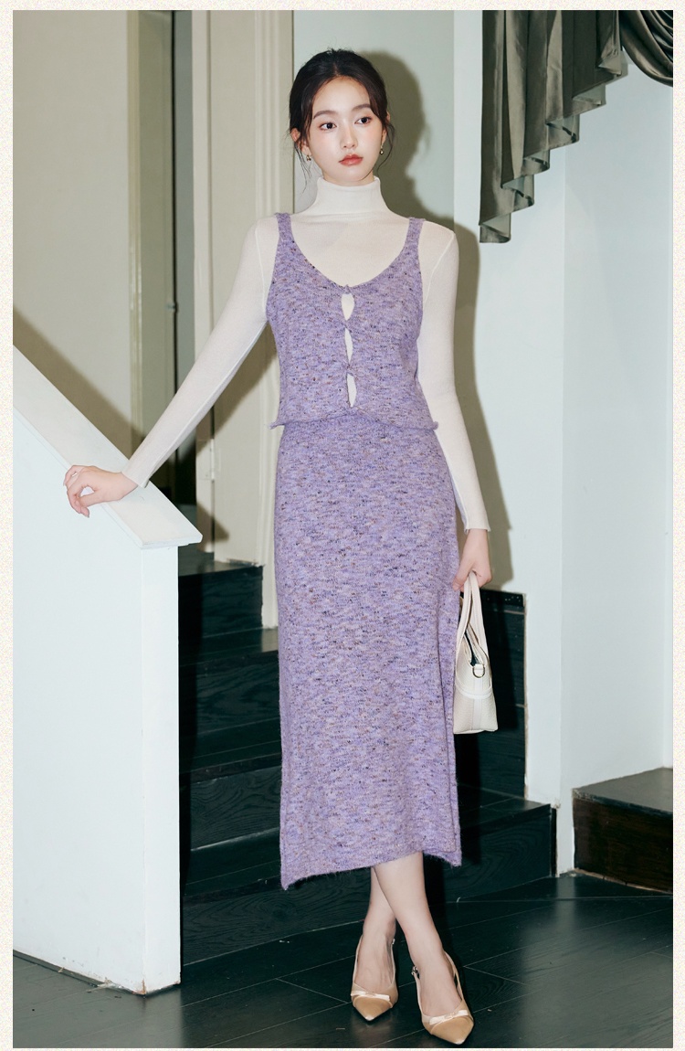 Slim knitwear tops fashion sling sweater 3pcs set