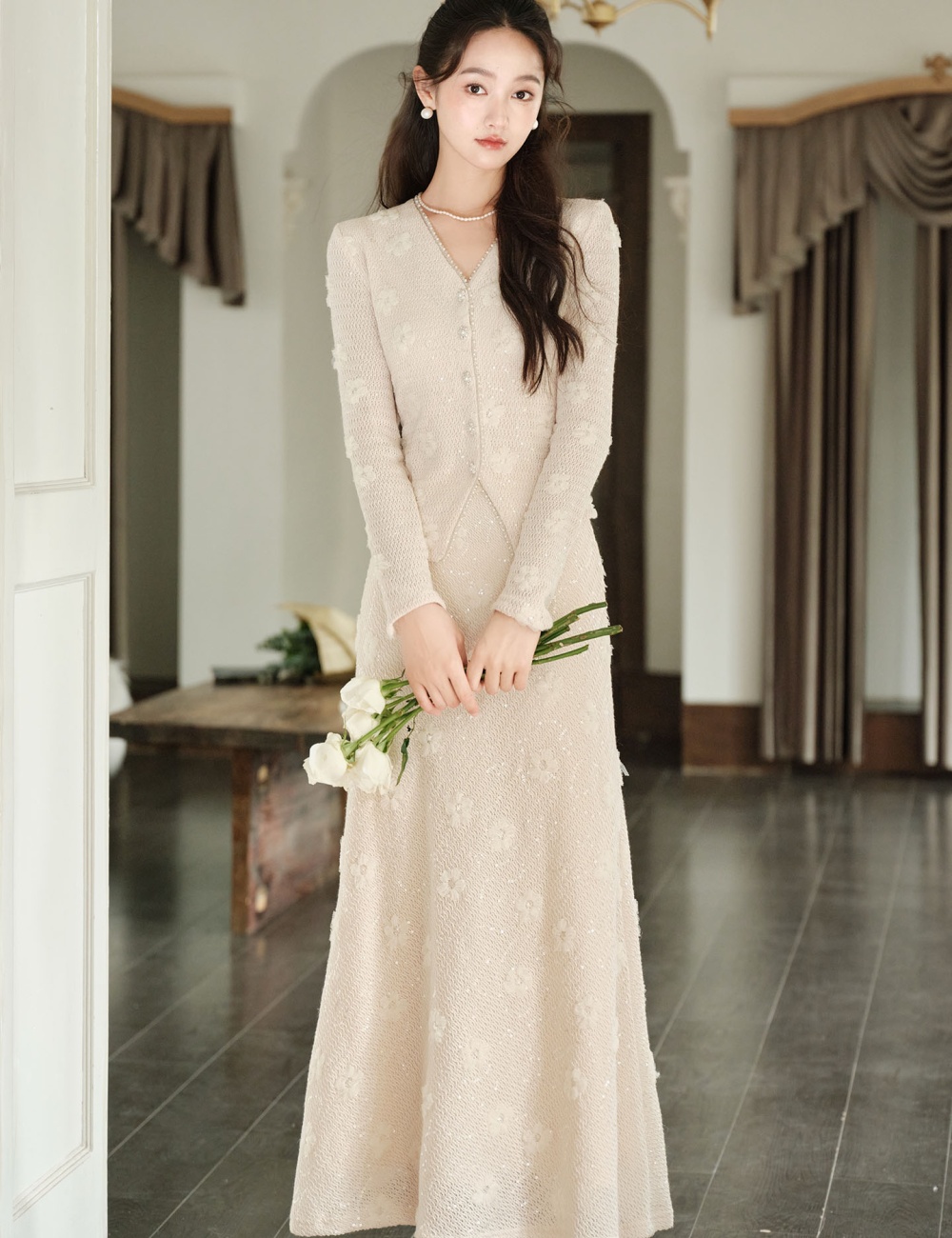 White knitted skirt chanelstyle coat 2pcs set for women