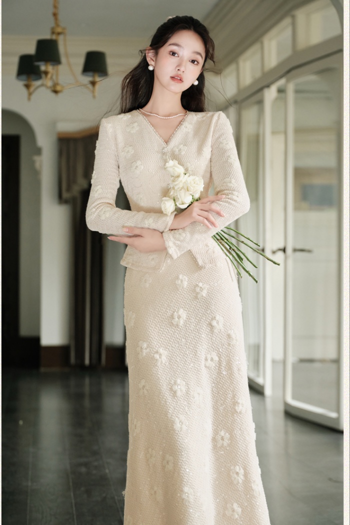 White knitted skirt chanelstyle coat 2pcs set for women