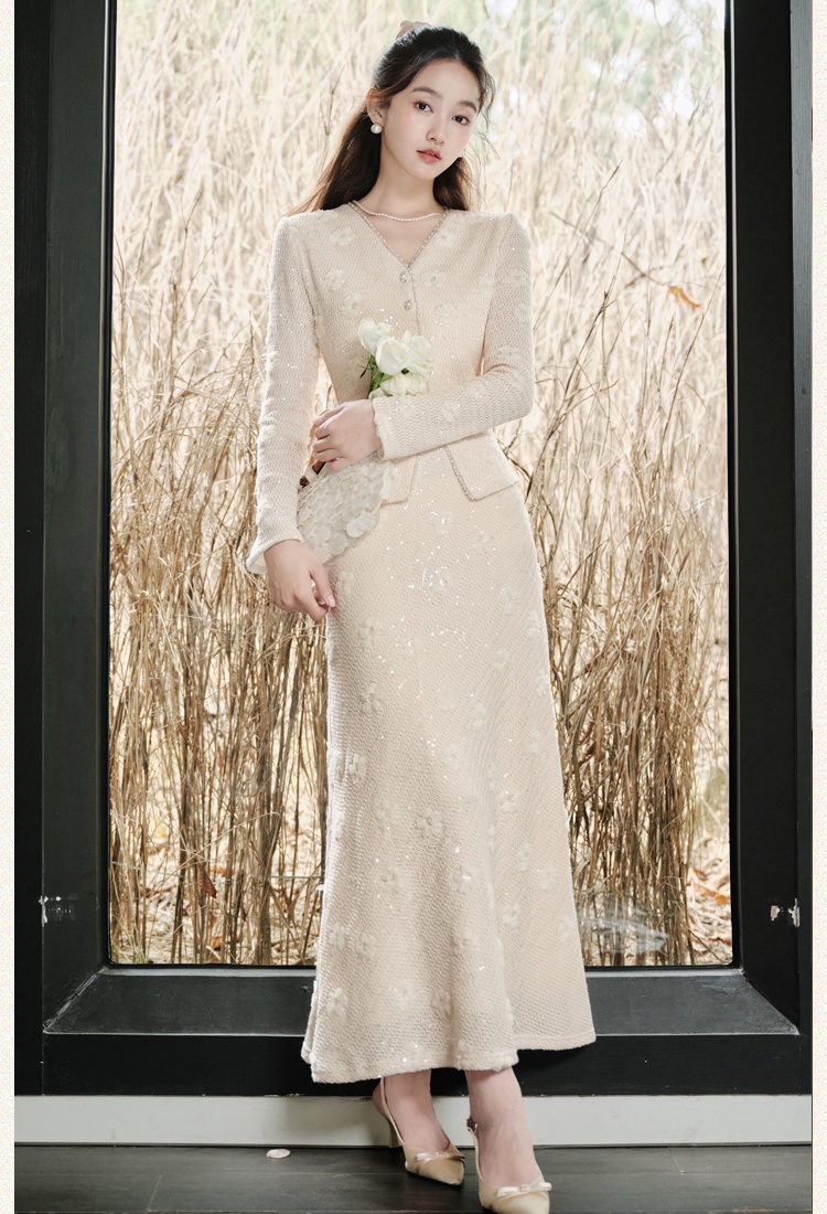 White knitted skirt chanelstyle coat 2pcs set for women