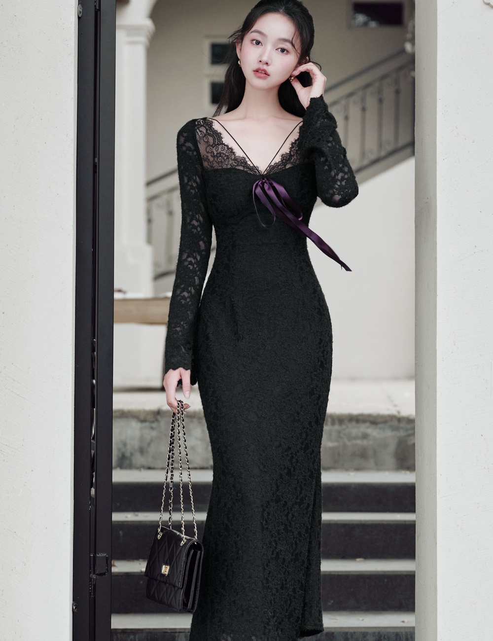 Mermaid enticement autumn and winter plus velvet sexy dress