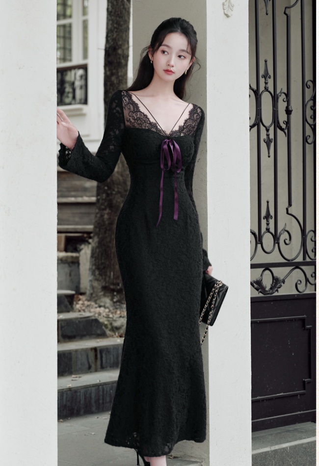 Mermaid enticement autumn and winter plus velvet sexy dress