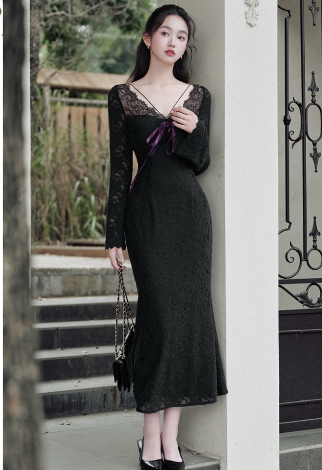 Mermaid enticement autumn and winter plus velvet sexy dress