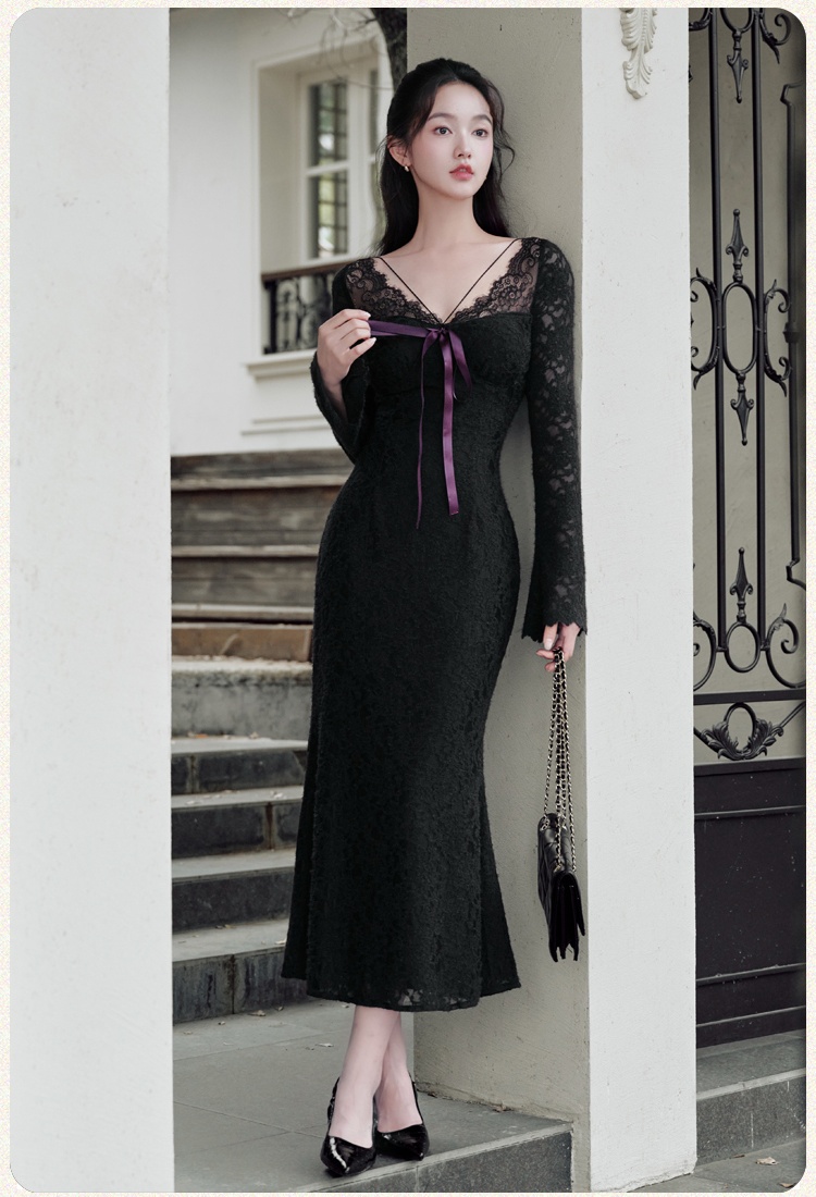 Mermaid enticement autumn and winter plus velvet sexy dress