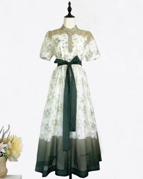 France style long single-breasted pinched waist dress