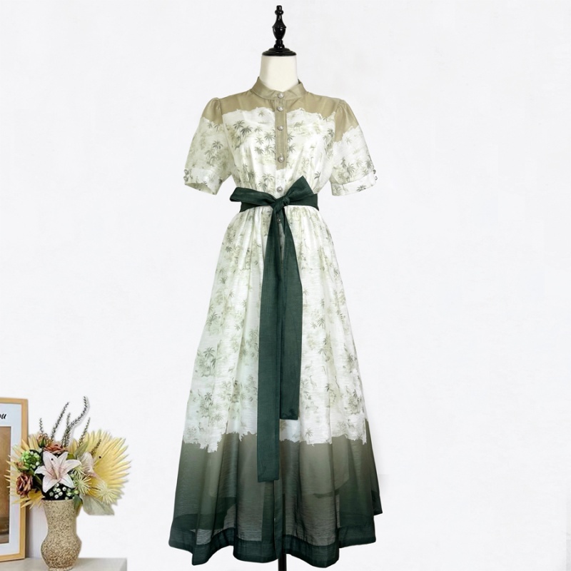 France style long single-breasted pinched waist dress