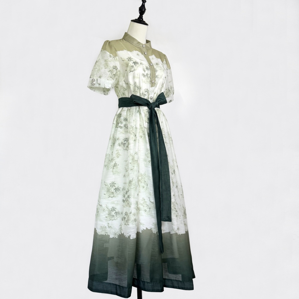 France style long single-breasted pinched waist dress