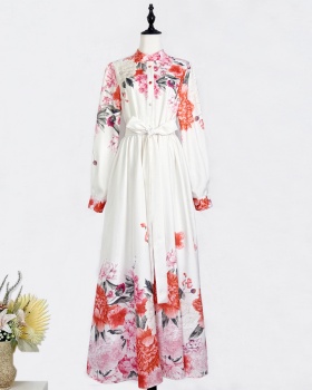 Printing maxi dress retro dress for women