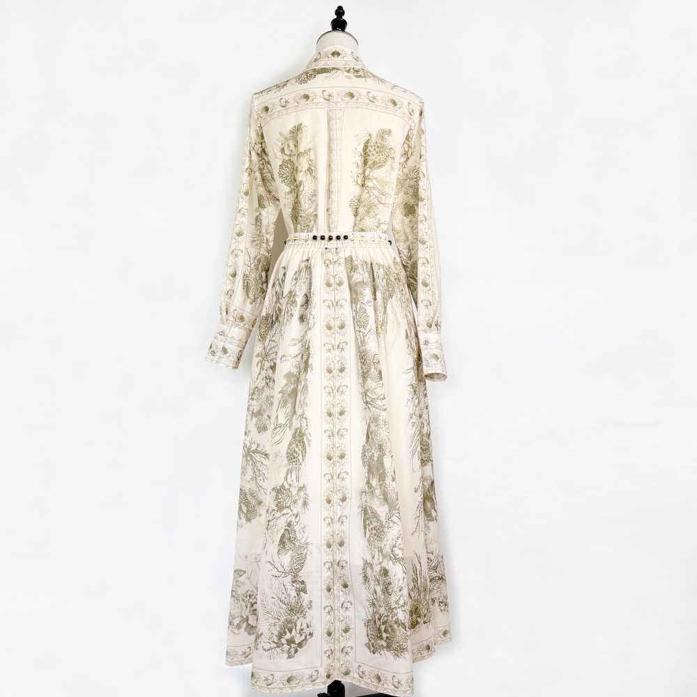 Printing lantern sleeve long skirt retro shirt a set