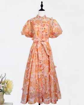 Silk linen long frenum dress slim colors diamond lady dress