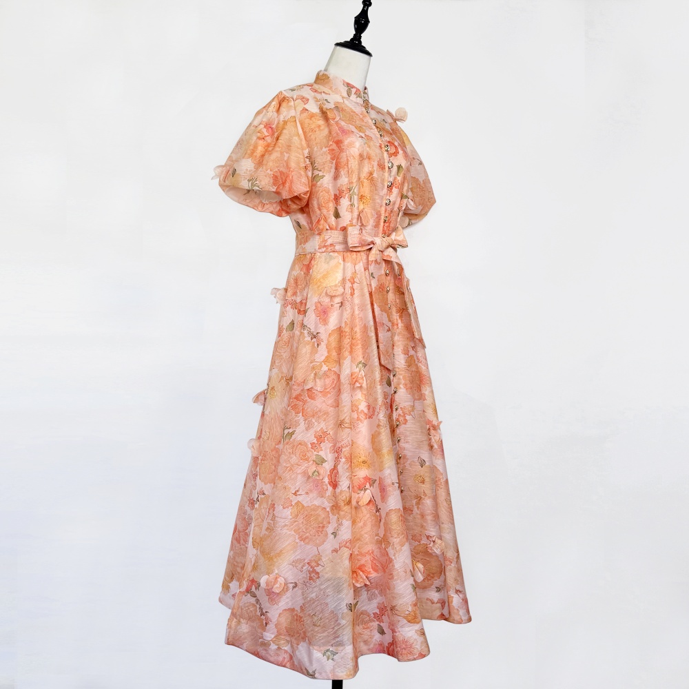 Silk linen long frenum dress slim colors diamond lady dress