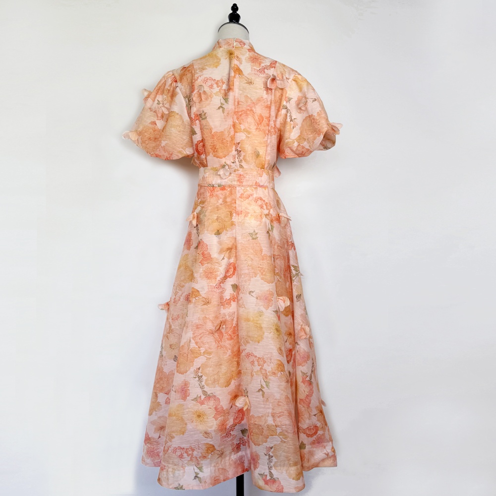 Silk linen long frenum dress slim colors diamond lady dress