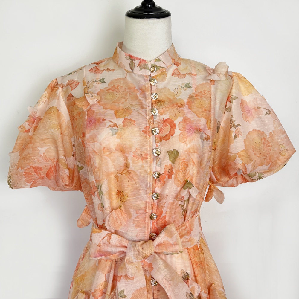 Silk linen long frenum dress slim colors diamond lady dress