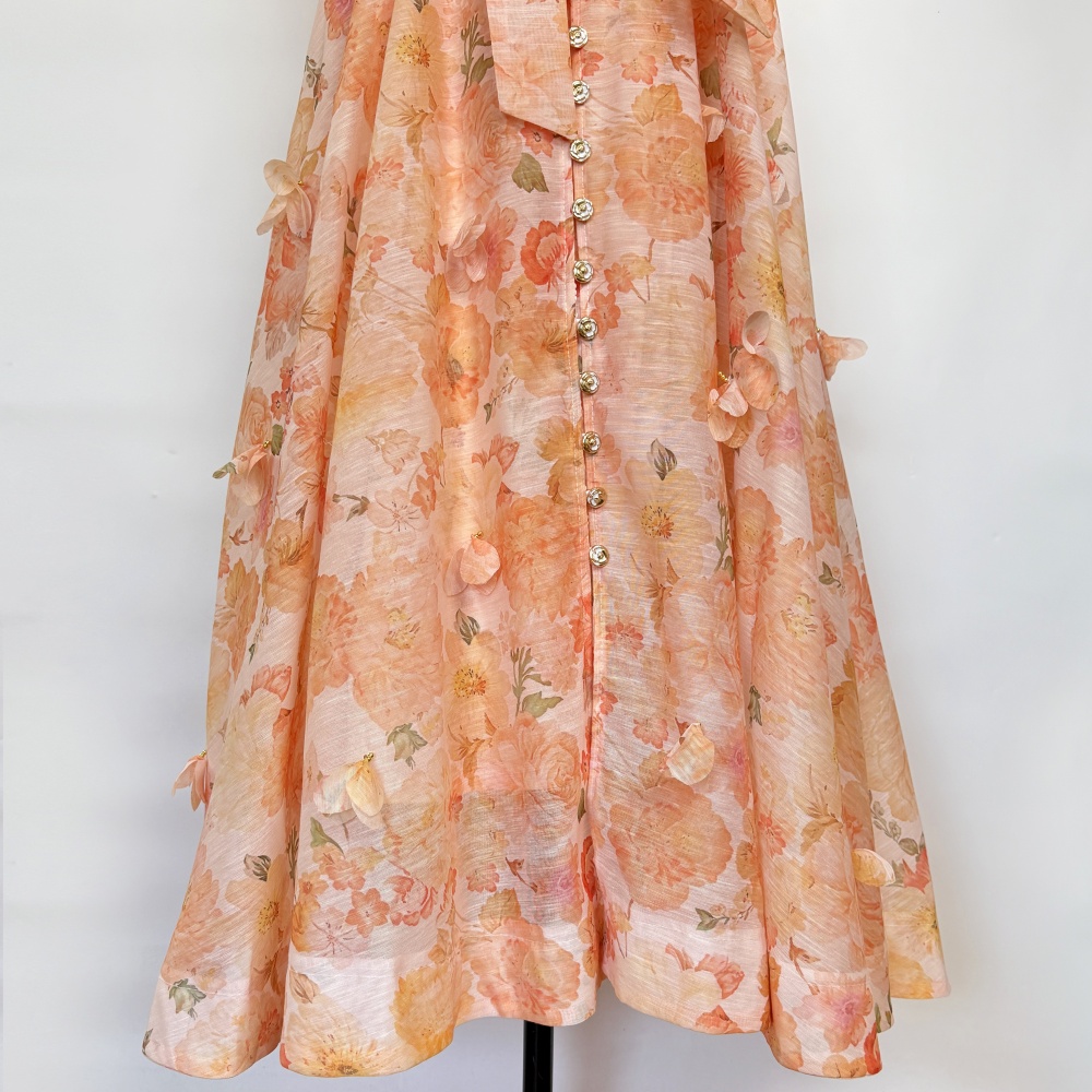 Silk linen long frenum dress slim colors diamond lady dress