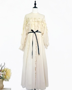 Romantic gauze long dress lotus leaf edges jumpsuit