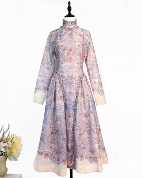 Beads blue thick and disorderly flowers dress