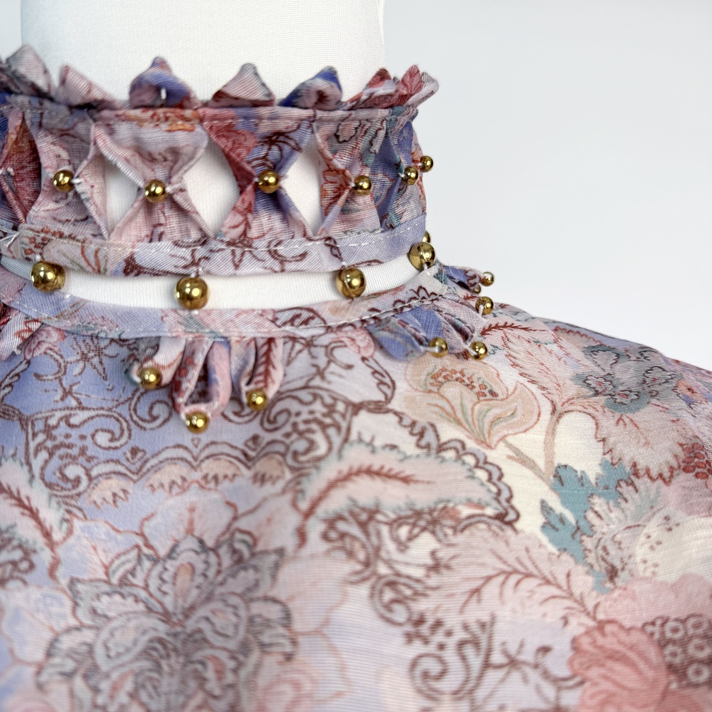 Beads blue thick and disorderly flowers dress