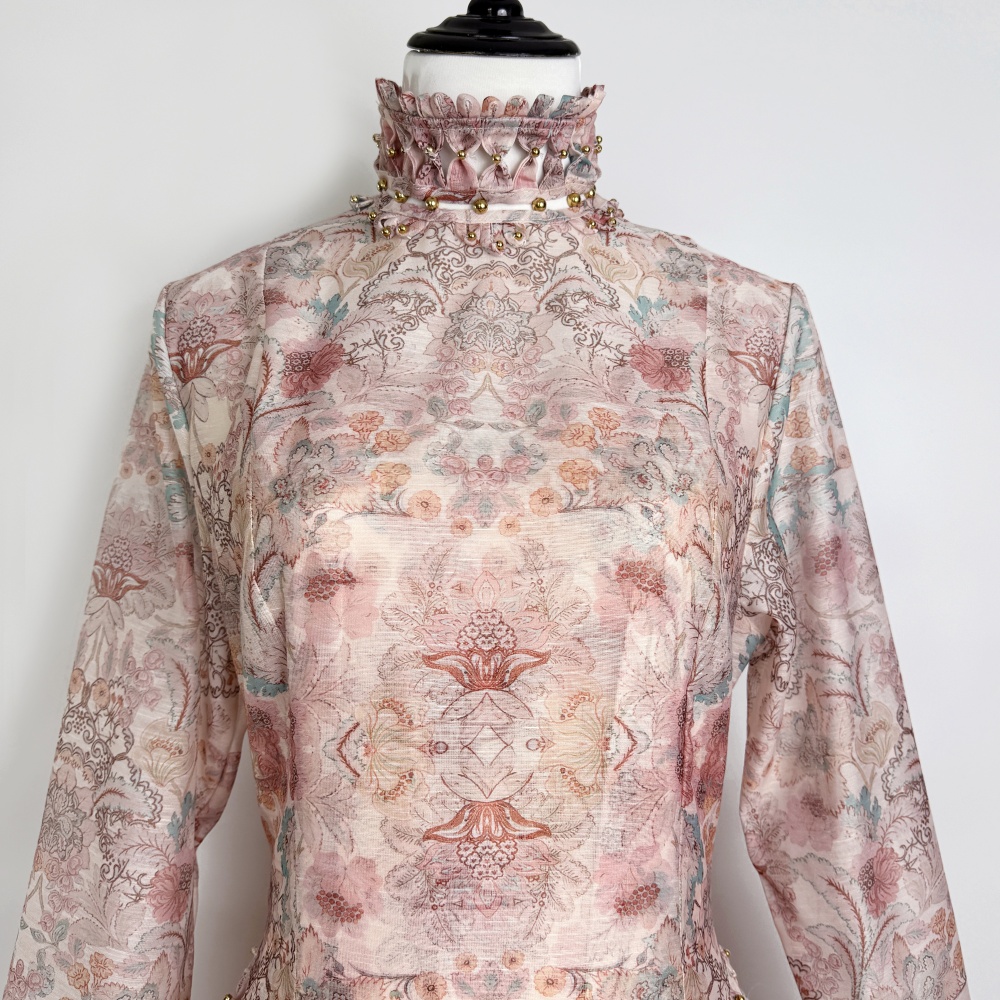 Beads blue thick and disorderly flowers dress