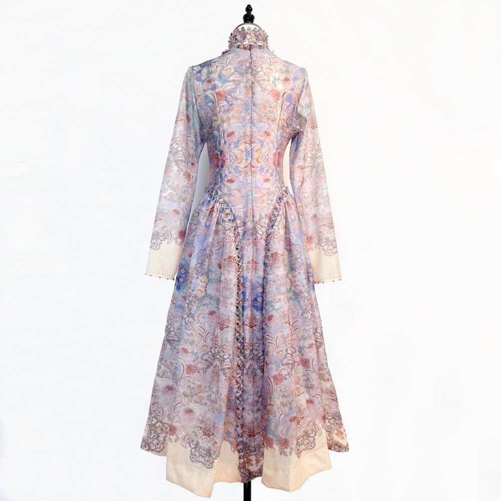 Beads blue thick and disorderly flowers dress