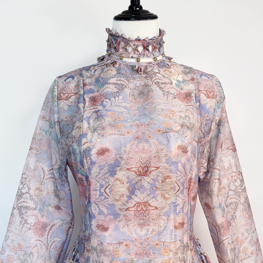 Beads blue thick and disorderly flowers dress