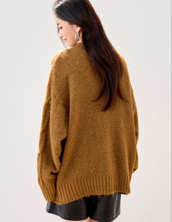 Bow autumn and winter loose long sleeve brown lazy thick sweater