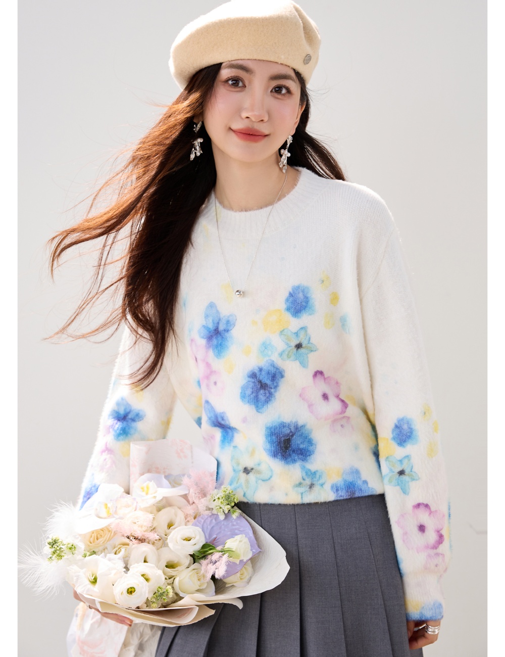 Inside the ride thick flowers lazy blooming sweater for women