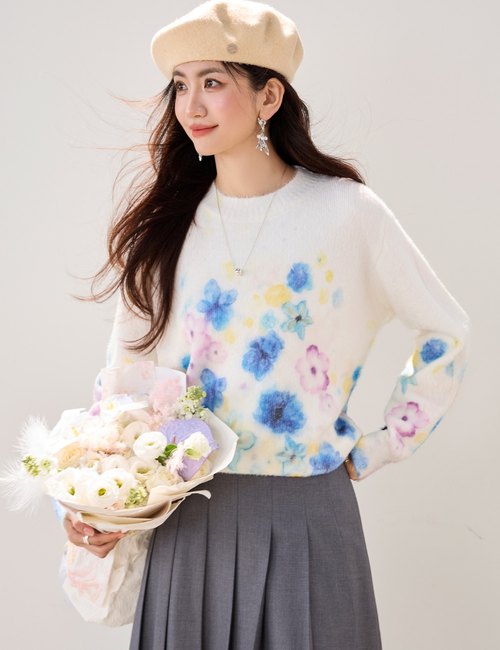Inside the ride thick flowers lazy blooming sweater for women