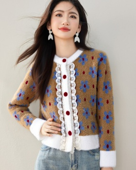 France style loose lace sweater niche splice coat