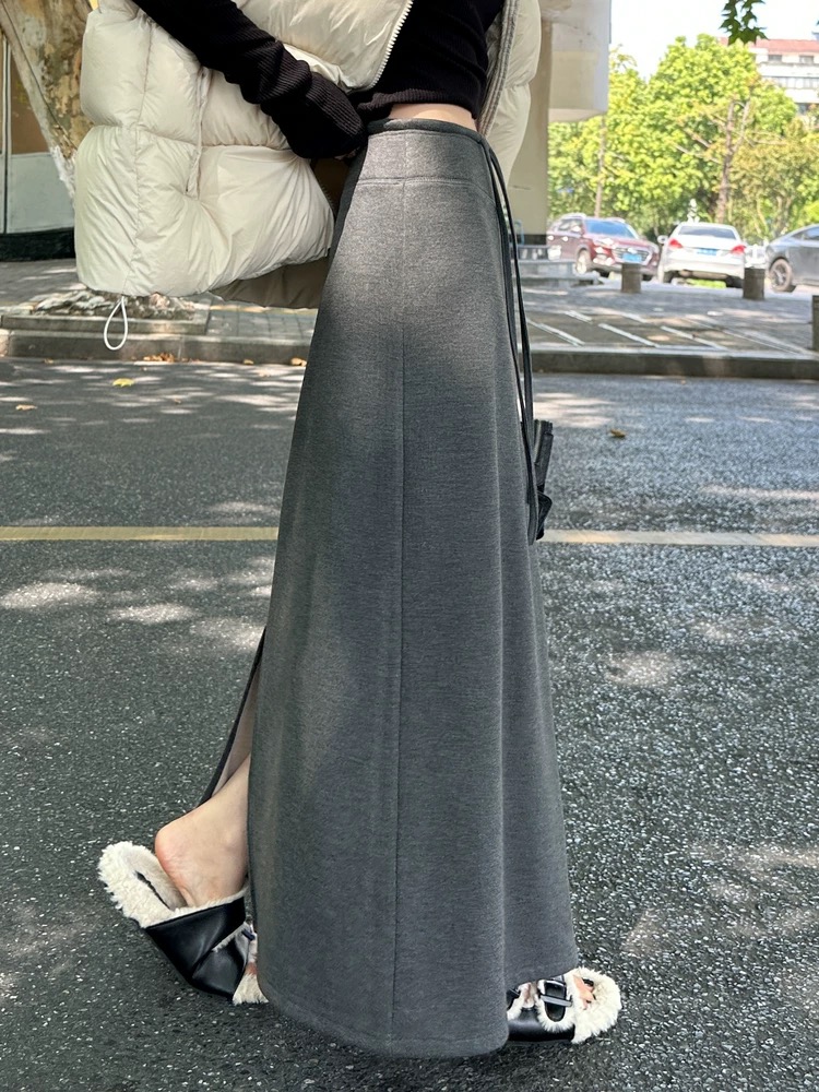 Package hip autumn and winter split slim long skirt