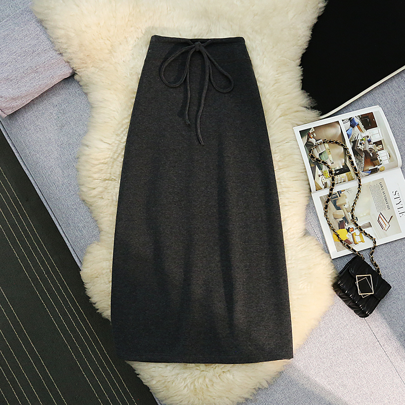 Gray slim all-match autumn and winter skirt for women