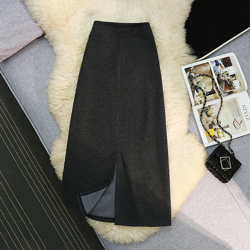 Gray slim all-match autumn and winter skirt for women