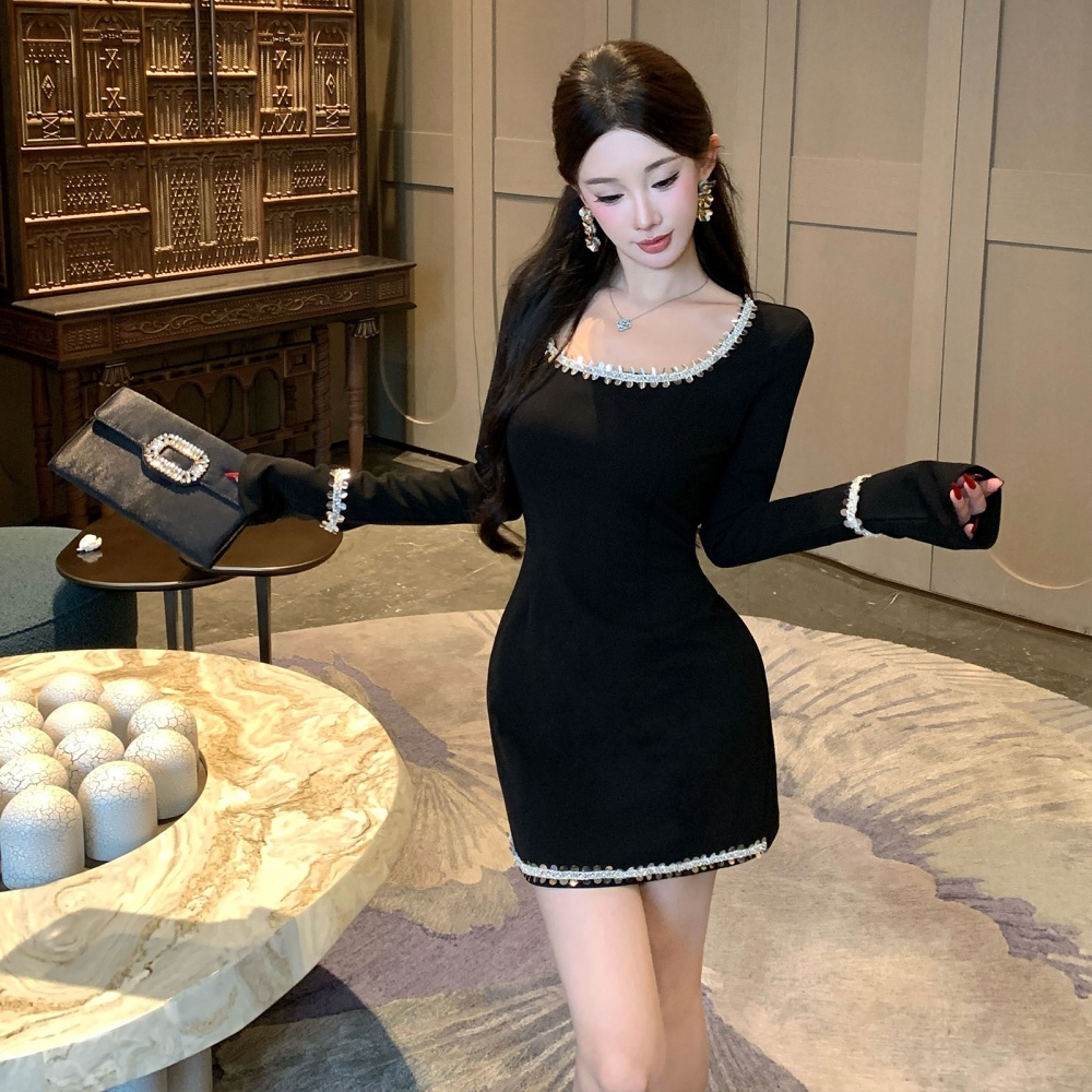 Long sleeve autumn and winter pinched waist dress