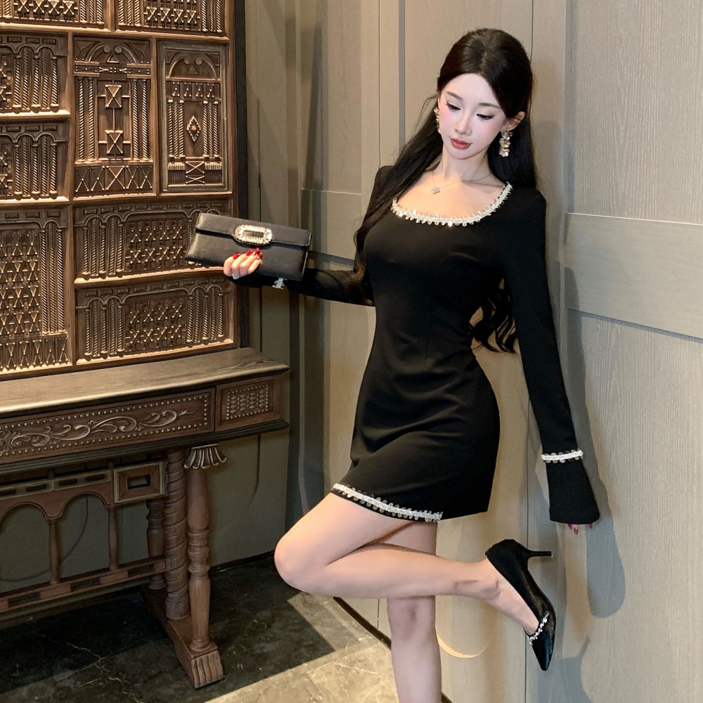 Long sleeve autumn and winter pinched waist dress