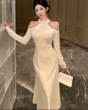 Strapless halter sexy formal dress autumn ladies long dress