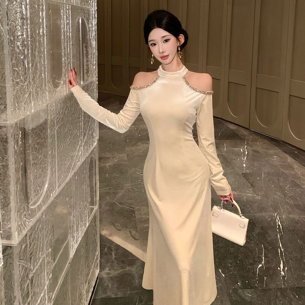 Strapless halter sexy formal dress autumn ladies long dress