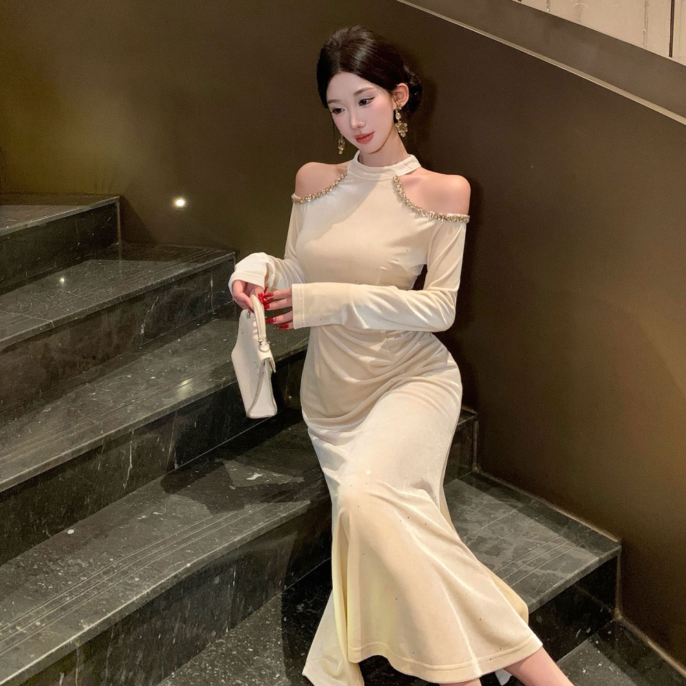 Strapless halter sexy formal dress autumn ladies long dress