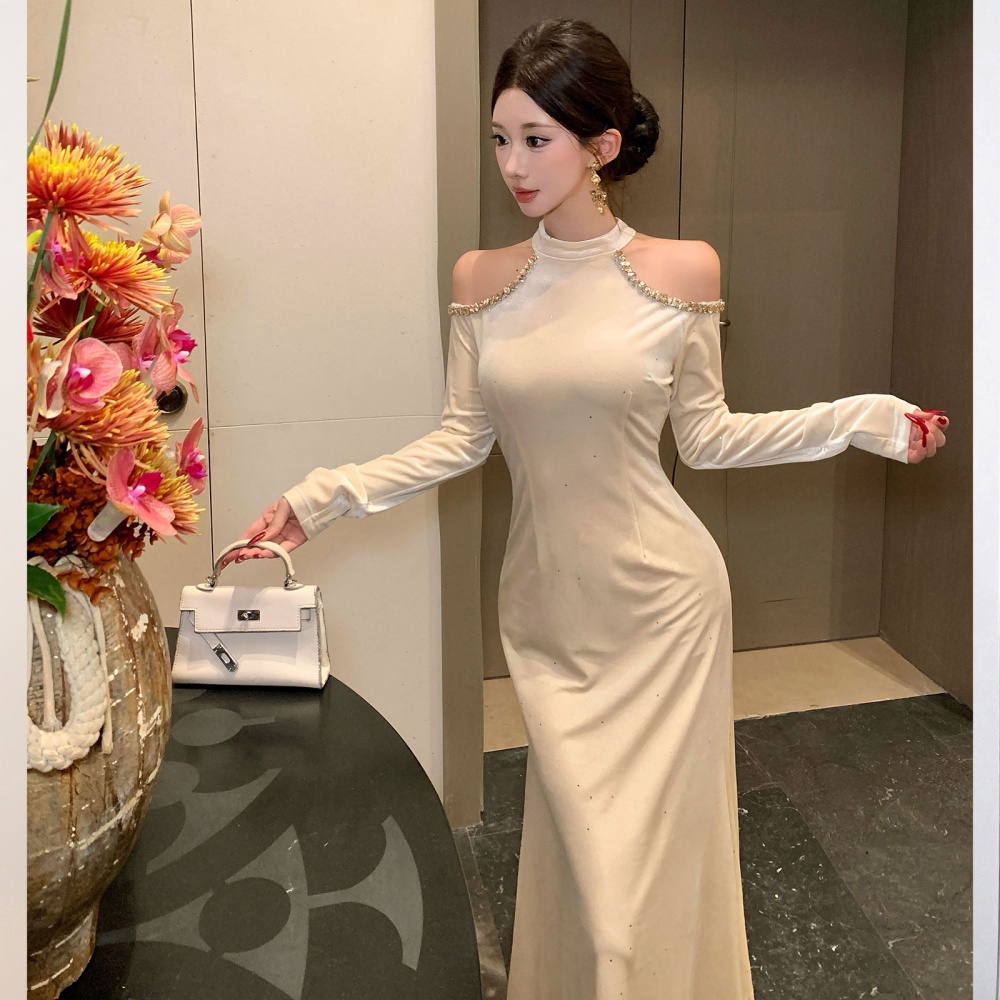 Strapless halter sexy formal dress autumn ladies long dress