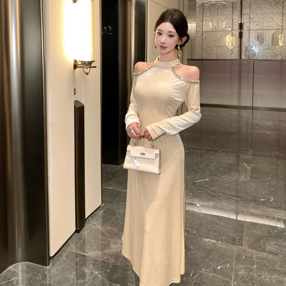 Strapless halter sexy formal dress autumn ladies long dress