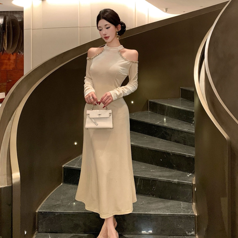 Strapless halter sexy formal dress autumn ladies long dress