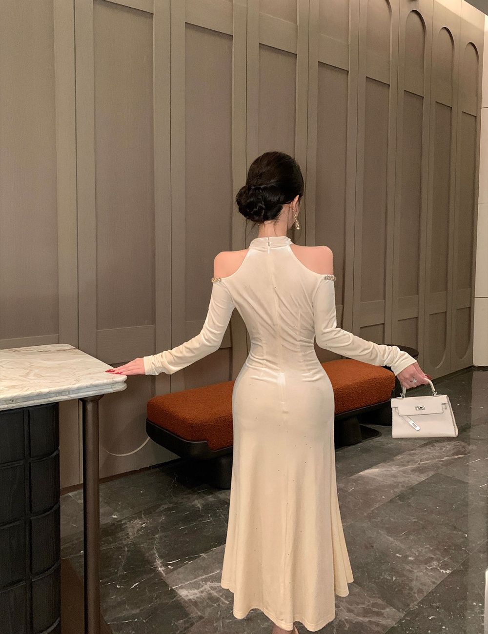 Strapless halter sexy formal dress autumn ladies long dress