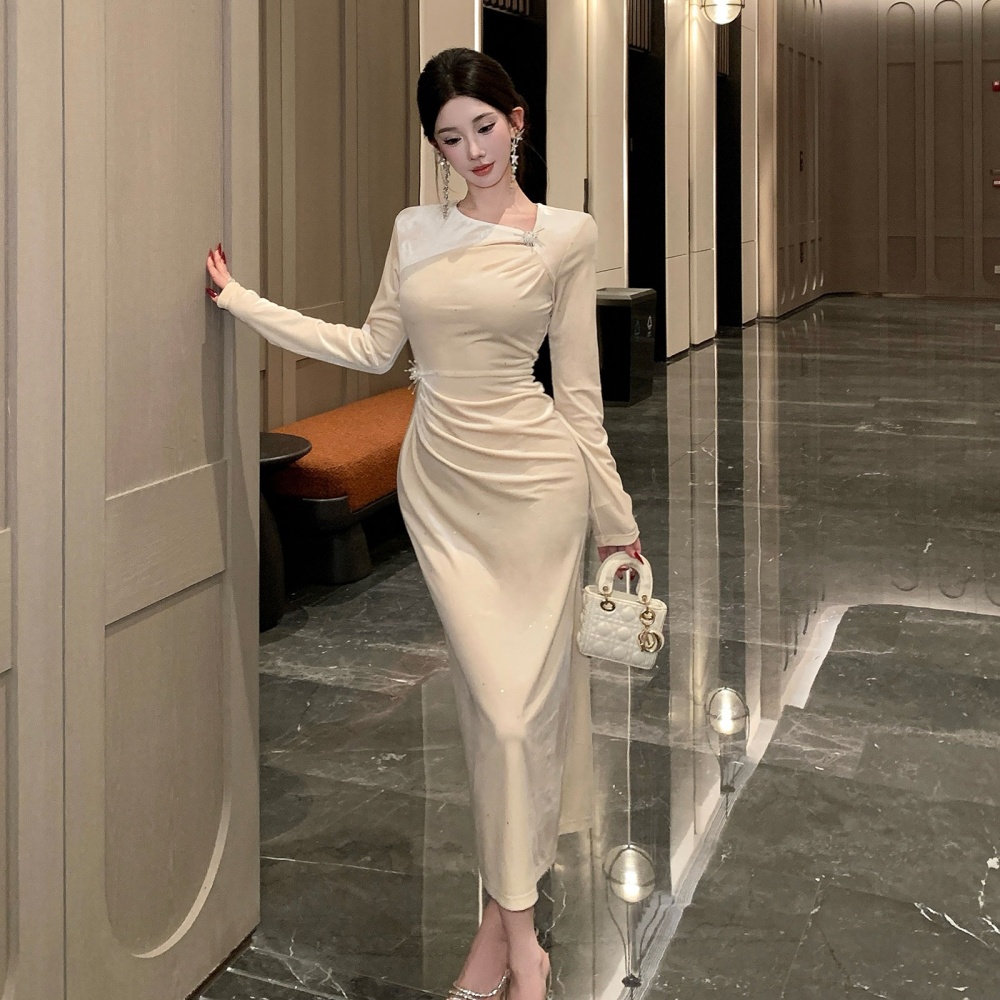 Fold pinched waist dress temperament ladies evening dress