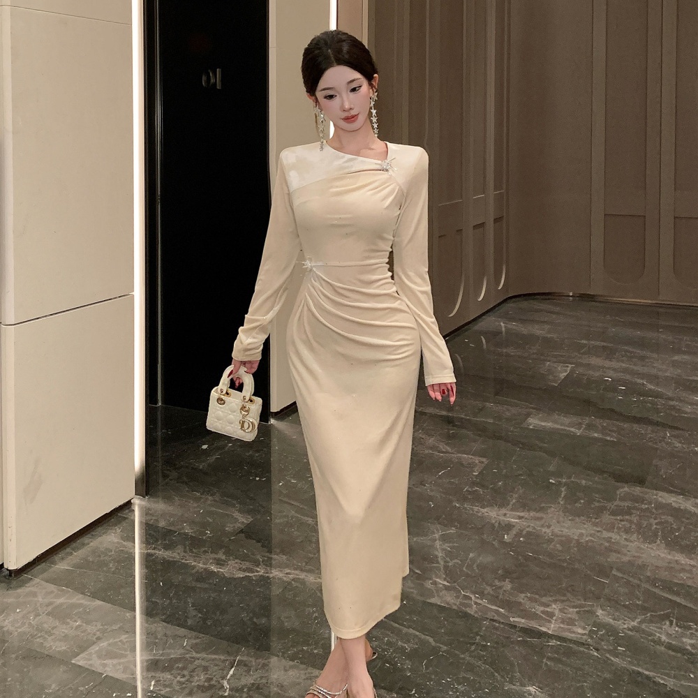 Fold pinched waist dress temperament ladies evening dress