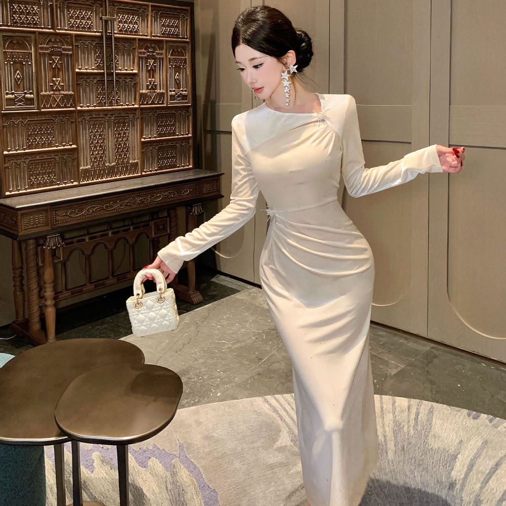 Fold pinched waist dress temperament ladies evening dress