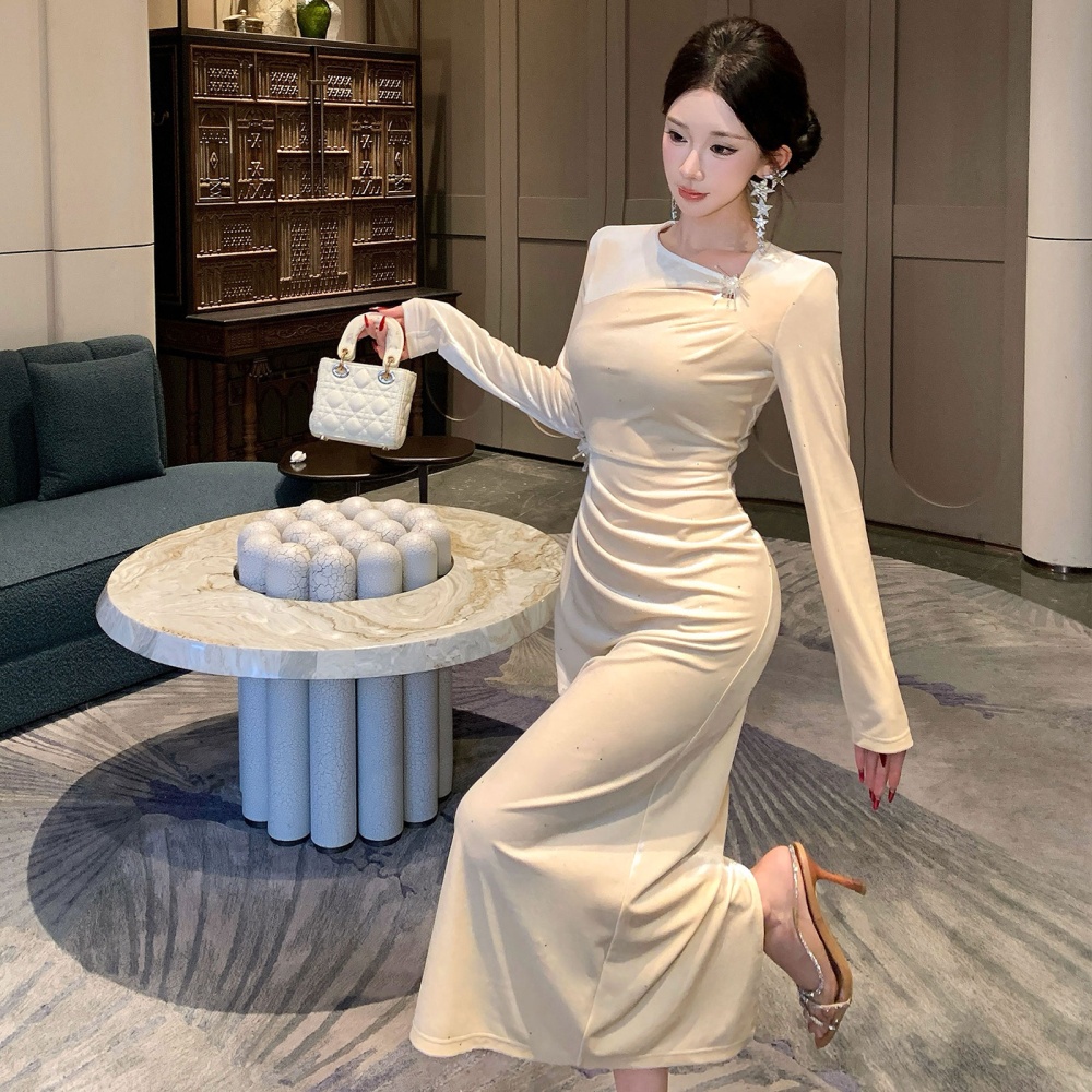 Fold pinched waist dress temperament ladies evening dress