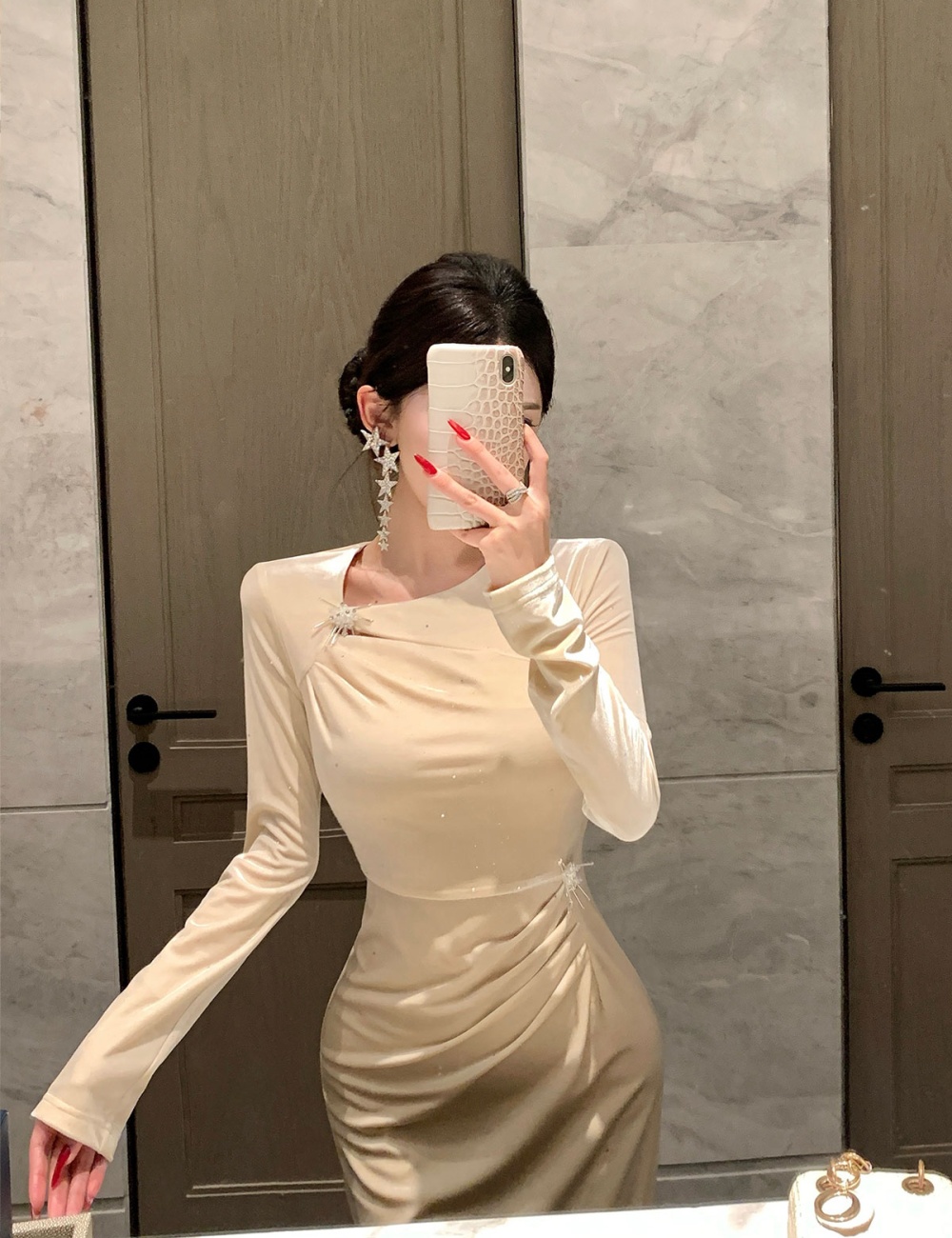 Fold pinched waist dress temperament ladies evening dress